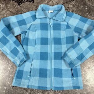 Columbia Womens  Fleece Zip Up Jacket Buffalo Plaid‎ Pattern Pockets Teal Sz M